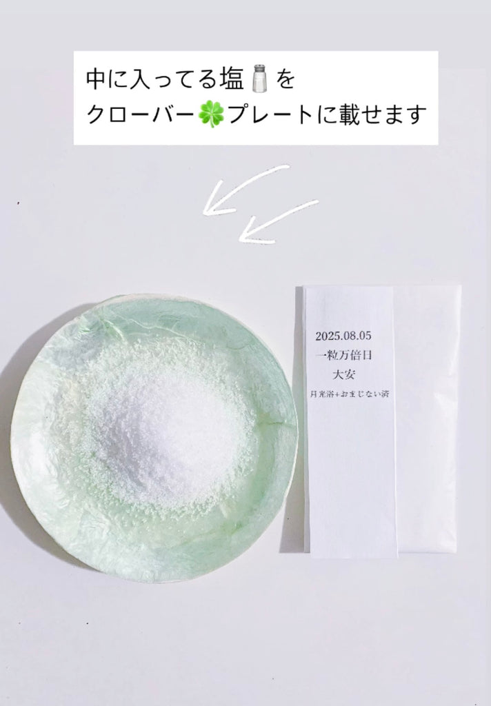 【金運スイッチセット】四つ葉皿&芽吹き塩セット