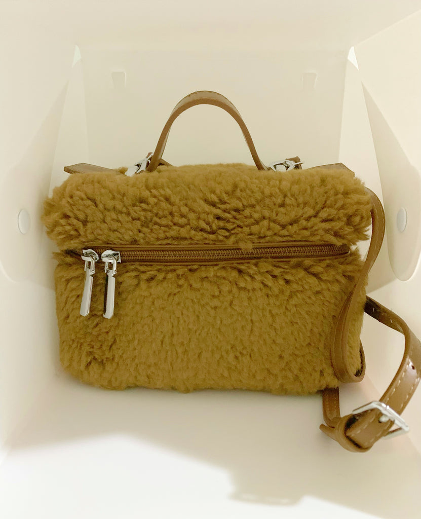 【2つのストーン付き】【リッチマネー】ふわふわソフトミニバッグ (Brown)*