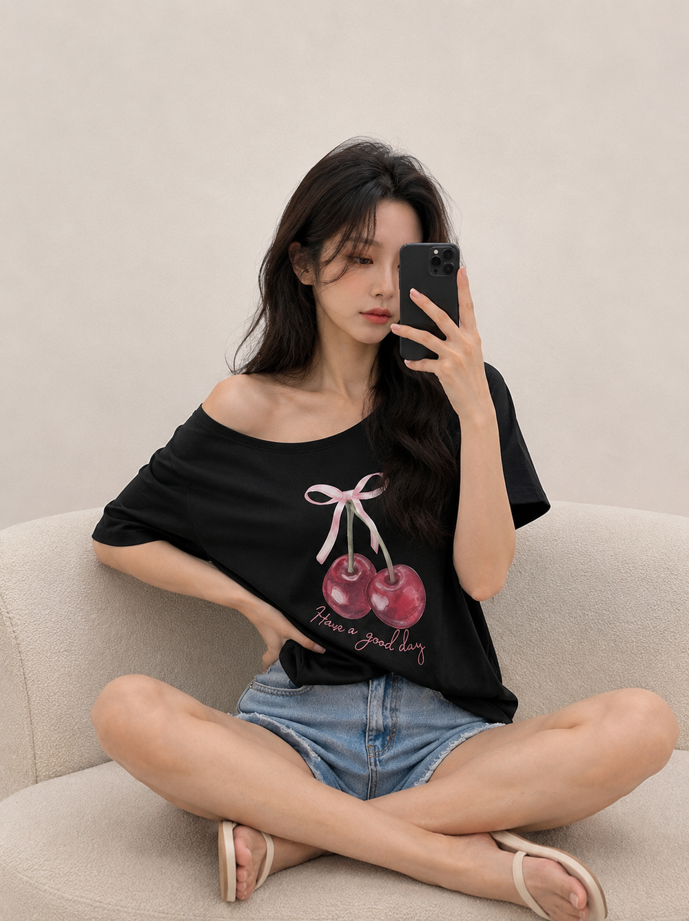【-3kg】チェリーブラックTシャツ（ブルーレースアゲート付）