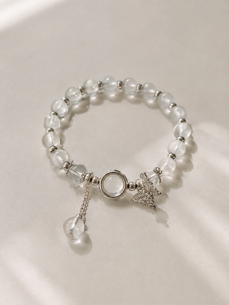 ホワイト・ブレスレット（rose quartz & crystal）*