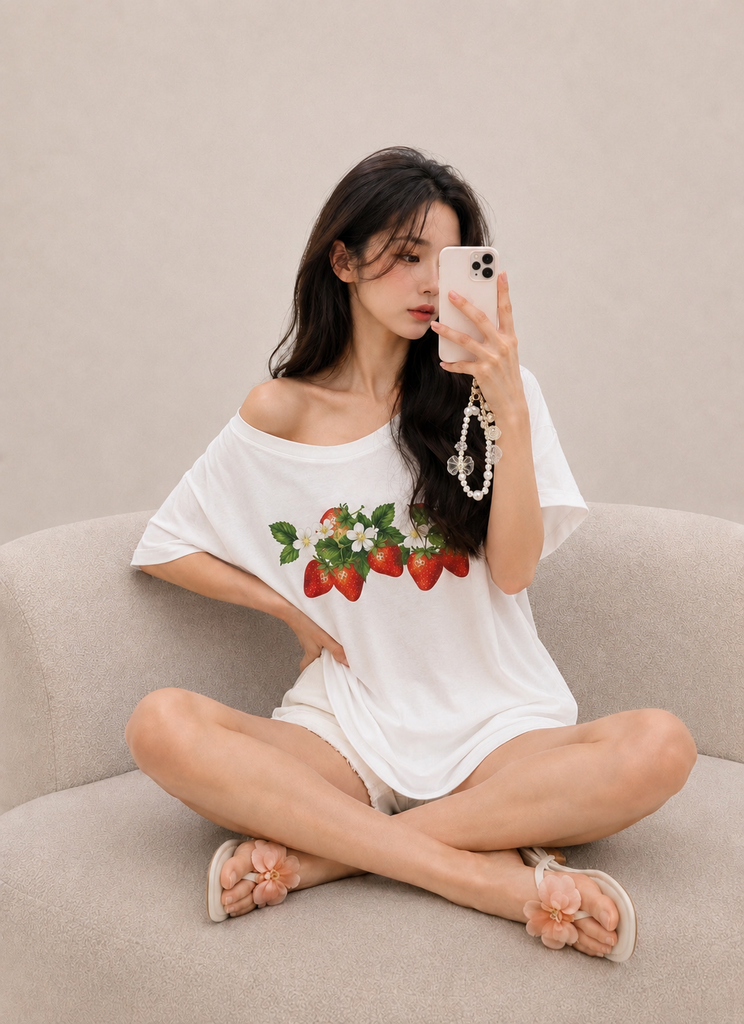 【モテ】スイートストロベリーTシャツ（ブルーレースアゲート付）