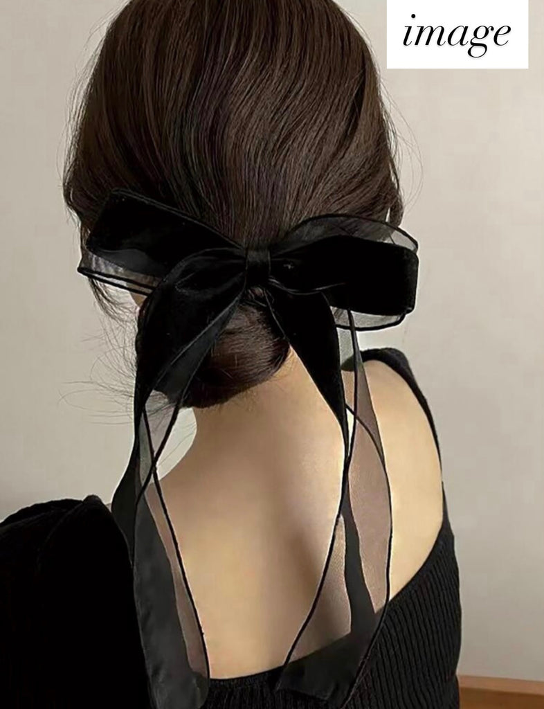 【黒字】ブラックダイヤモンドパウダー・リボンヘアクリップ