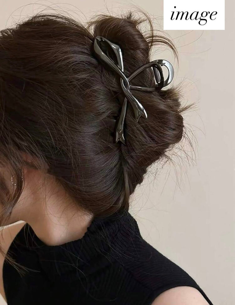 【黒字】ブラックダイヤモンドパウダー・リボンヘアクリップ