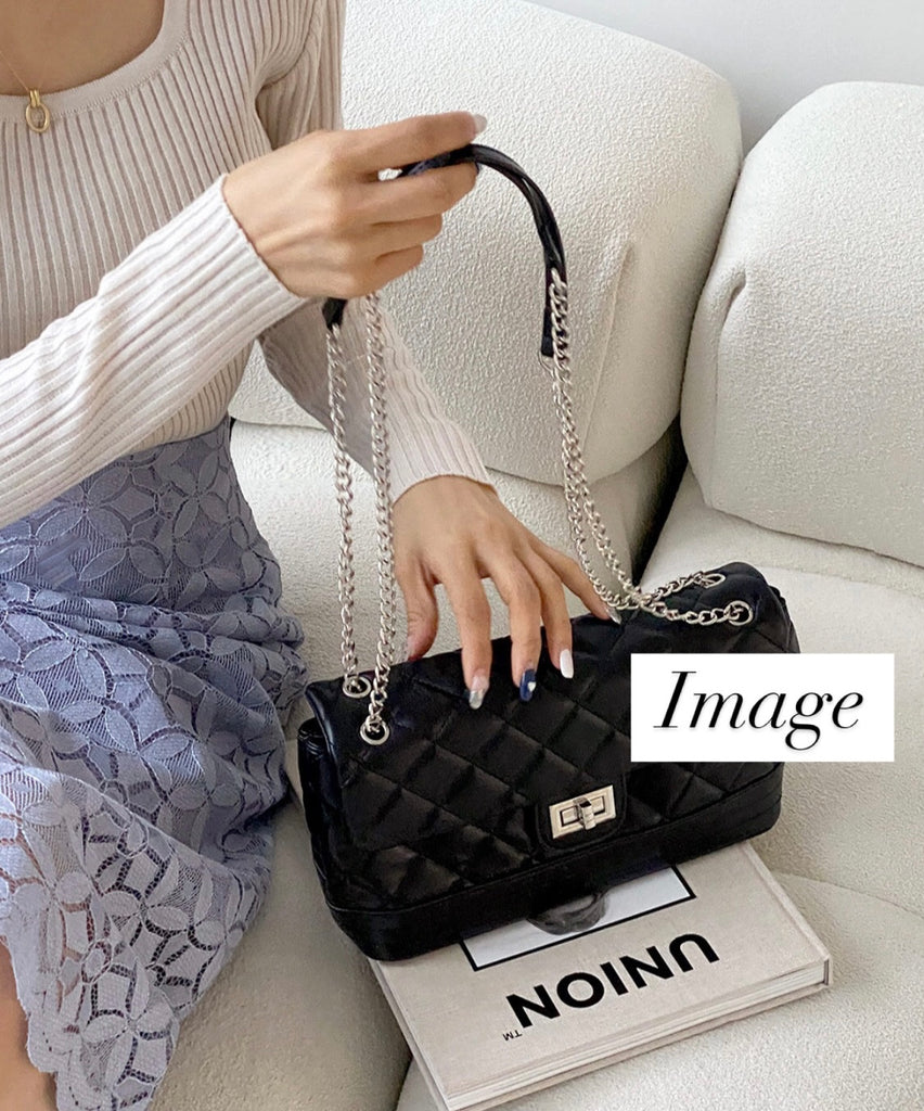 [Love Sapphires / Milky Pink & Orange] Mini Quilted Bag (Black)*