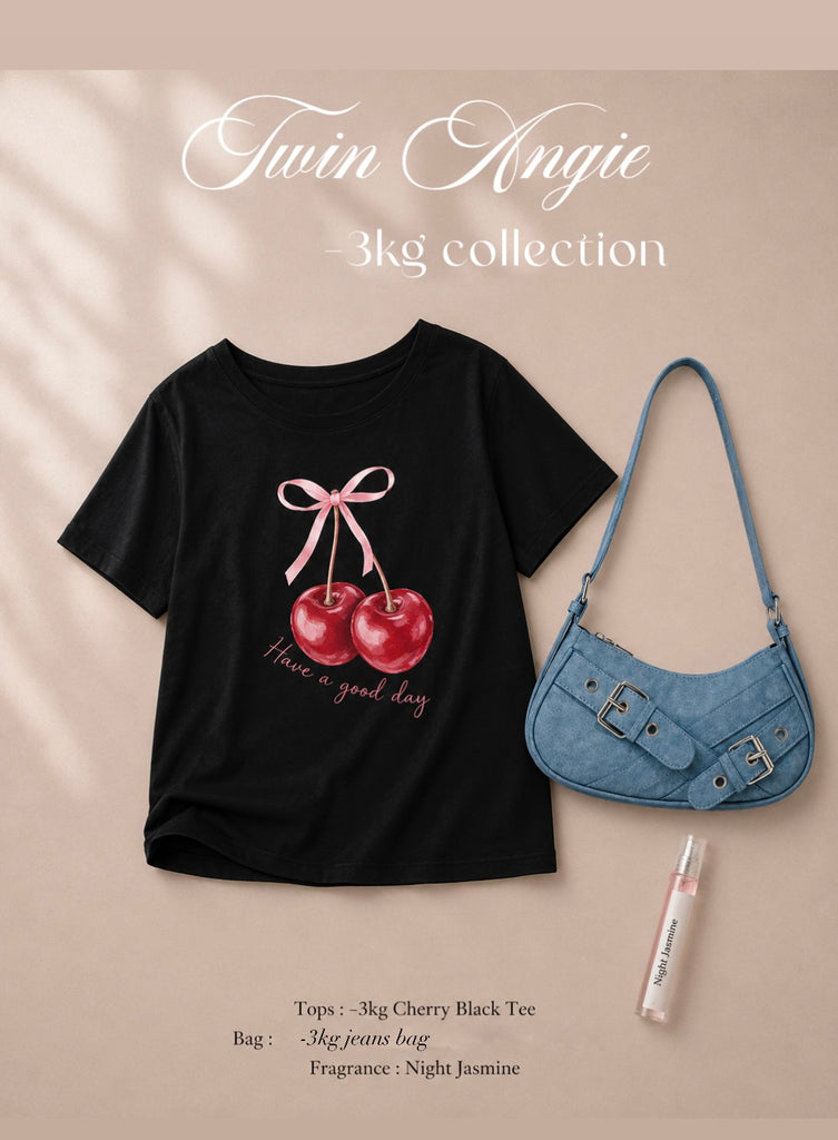 【-3kg】チェリーブラックTシャツ（ブルーレースアゲート付）