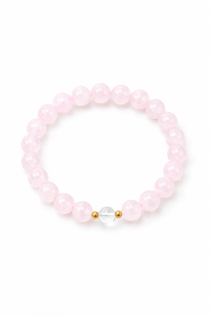 【恋愛運最強】 ローズクォーツ・クリスタル・ブレスレット（rose quartz & crystal）*