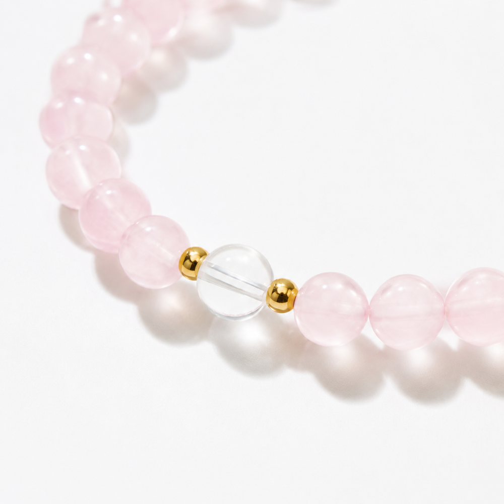 【恋愛運最強】 ローズクォーツ・クリスタル・ブレスレット（rose quartz & crystal）*