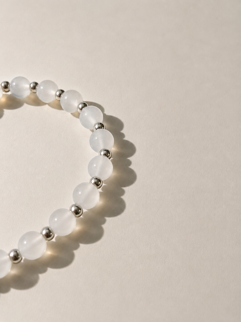 ホワイト・ブレスレット（rose quartz & crystal）*