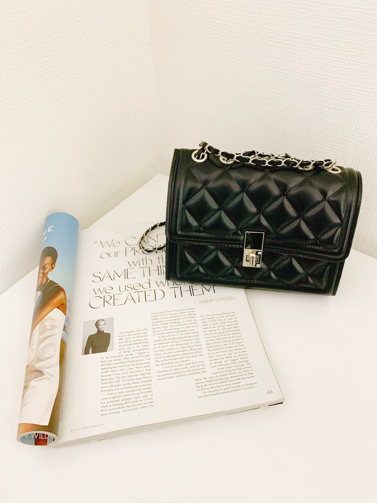[Love Sapphires / Milky Pink & Orange] Mini Quilted Bag (Black)*