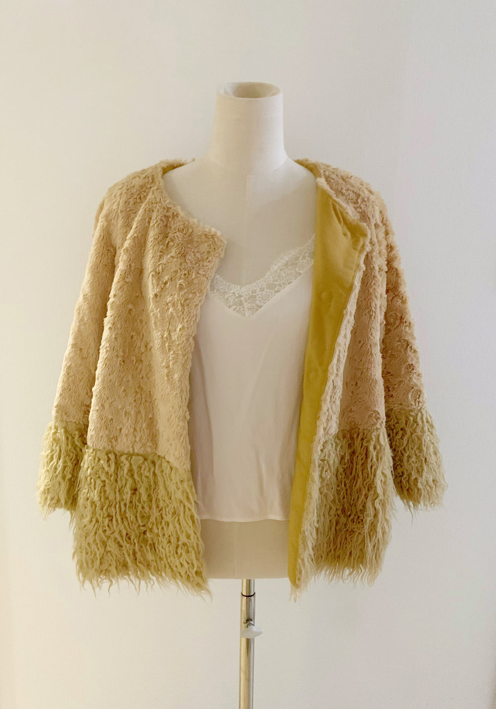 【お買い得】柔らかブラウンエコファーカーディガン(vintage)*