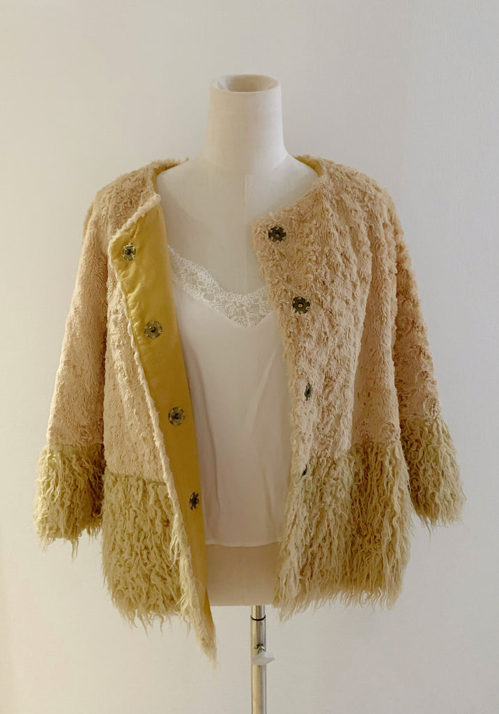 【お買い得】柔らかブラウンエコファーカーディガン(vintage)*