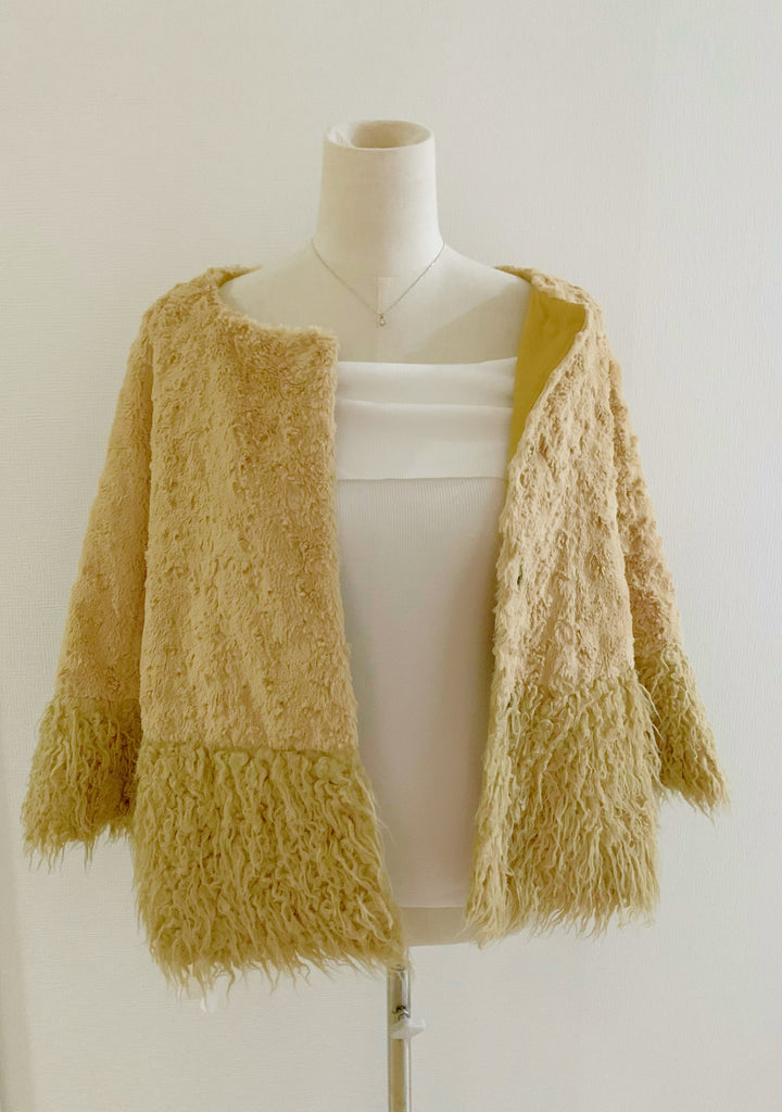 【お買い得】柔らかブラウンエコファーカーディガン(vintage)*