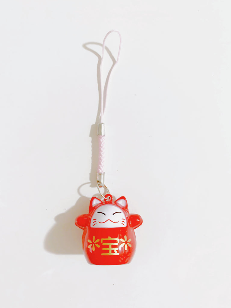 [本日冬至]  宝を招く猫の鈴キーホルダー(red)*