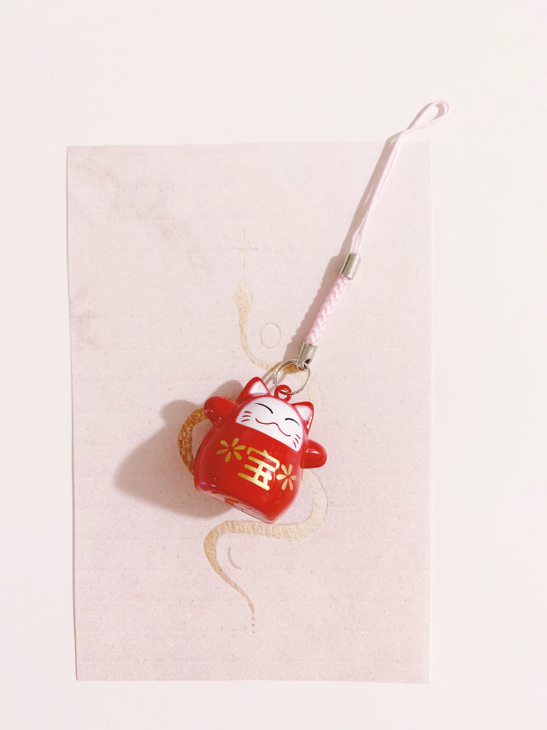 [本日冬至]  宝を招く猫の鈴キーホルダー(red)*