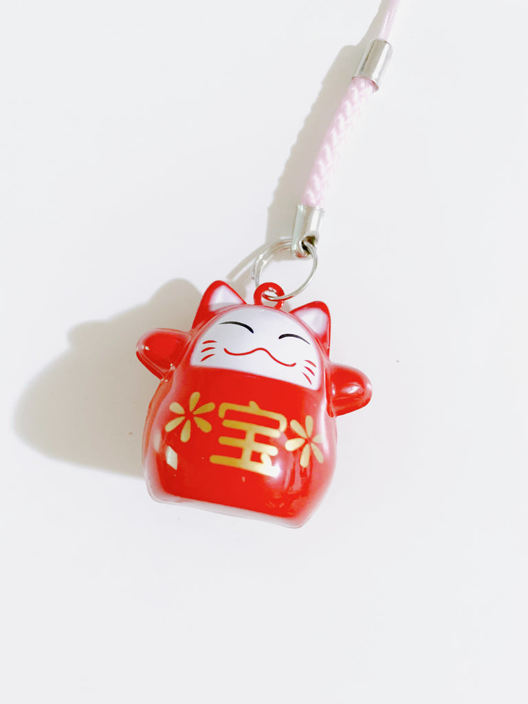[本日冬至]  宝を招く猫の鈴キーホルダー(red)*