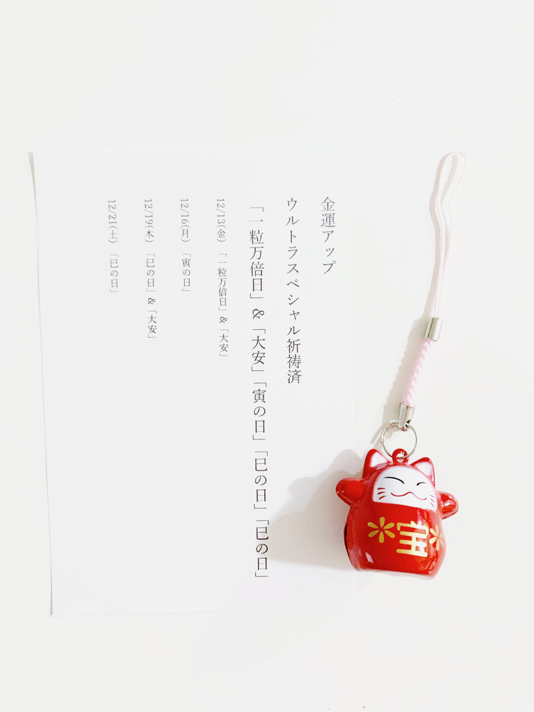[本日冬至]  宝を招く猫の鈴キーホルダー(red)*