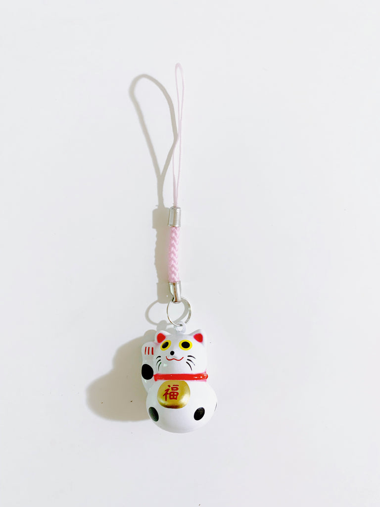 [本日冬至]  宝を招く猫の鈴キーホルダー(white)*