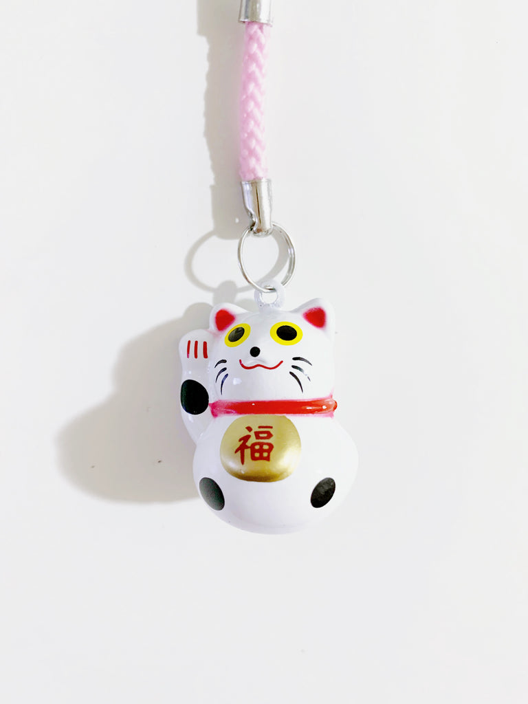 [本日冬至]  宝を招く猫の鈴キーホルダー(white)*