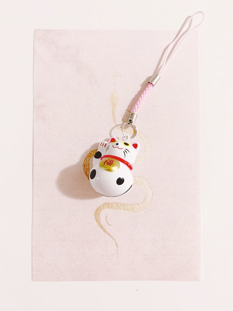 [本日冬至]  宝を招く猫の鈴キーホルダー(white)*