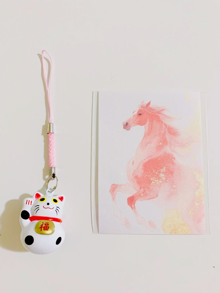 最後の1点[本日1/2一粒万倍日]  宝を招く猫の鈴キーホルダー(white)*