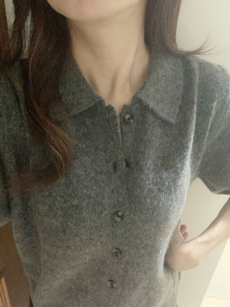 [最強のモテ] 2WAY襟付きグレーニットカーディガン* (ピンクリッチストーン)