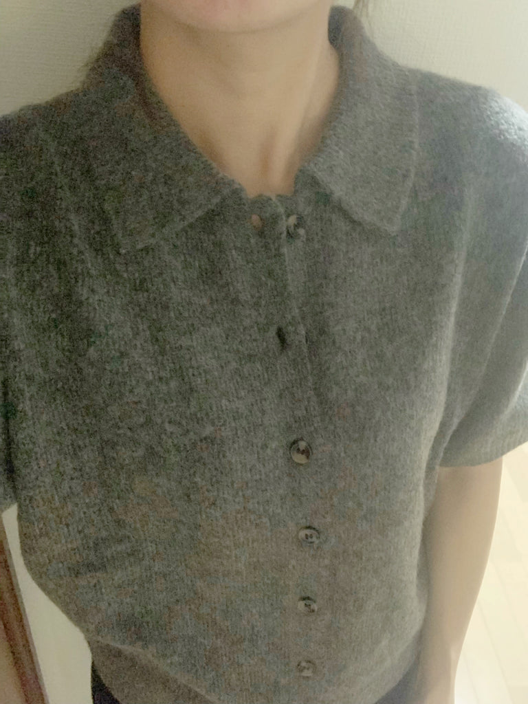 [最強のモテ] 2WAY襟付きグレーニットカーディガン* (ピンクリッチストーン)