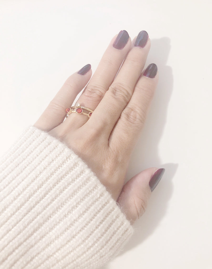 【50%OFF】【最後の1点】[リング2つ]メロメロダイヤリング&ハーフエタニティレッドムーンセット